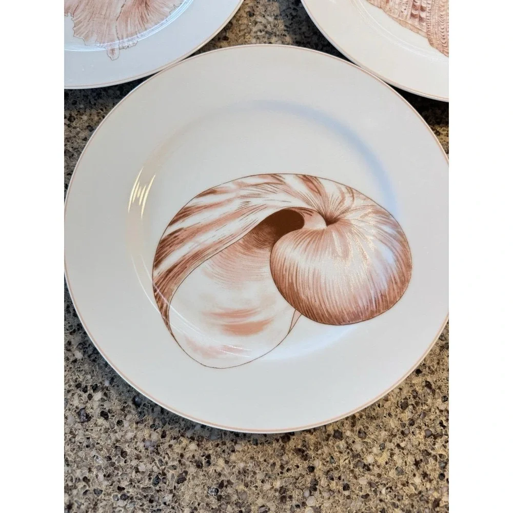 Fitz Floyd Coquille Seashell Dinner Plates Set 3 Coastal Nautical VTG Seashell